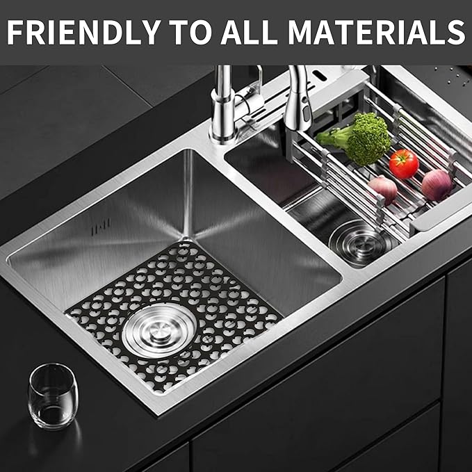 WAFT YEARN 2PCS Sink Mats Sink Protectors Dish Racks Dishwasher Safe Grid Mats for Kitchen Sink Silicone Protect Sink from Stains Damage Scratches Non Slip Heat Resistant Rust Resistant 11"X12" Black