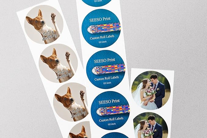150 Roll Labels Personalized and Custom Design Stickers for Your Business Round Square Heart Star Die-Cut Any Shape and Size with Your Logo Text Image (Vinyl (BOPP))