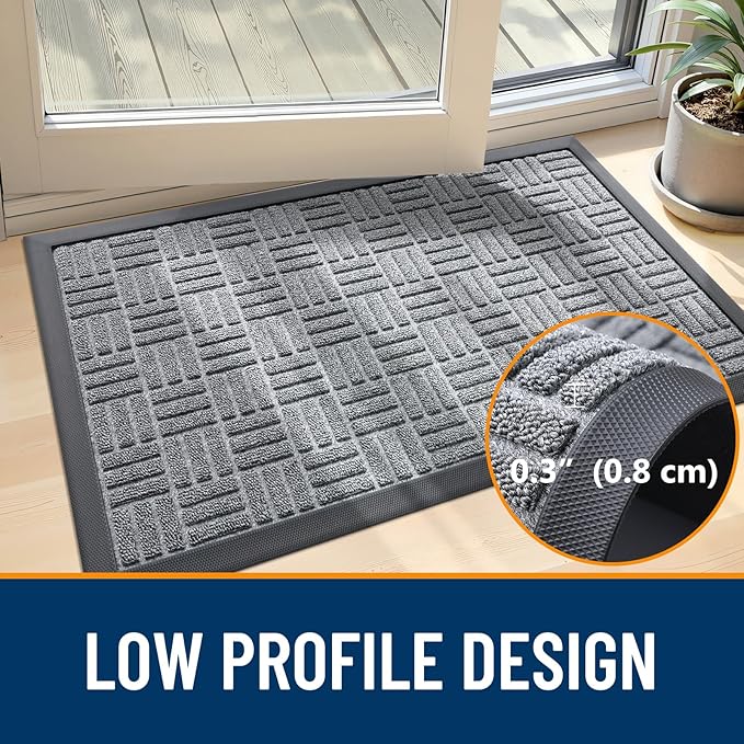 OLANLY Front Door Mat Outside Entrance 47x23, Absorbent, Heavy Duty Sturdy Natural Rubber Doormat Indoor Outdoor, Non-Slip, Stain and Fade Resistant, Low Profile Floor Mat for Entryway, Charcoal Gray