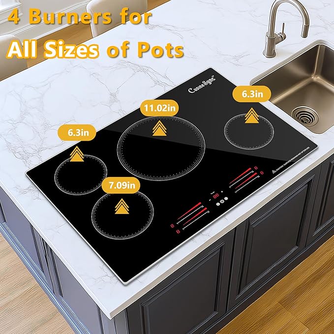 30 Inch Built-In Induction Cooktop, 4 Burner Electric Stove Top, 7100W 240V Hardwired, Touch Control with Power Boost, 9 Levels, Timer, Child Lock & Residual Heat Indicator