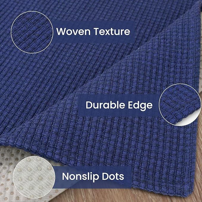 IOHOUZE Washable Exrea Long Hallway Runner Rug 3x18 Non Slip Rubber Backed Kitchen Runner Entryway Runner Indoor, Woven Rugs Floor Carpet for Kitchen Hall Entryway, Royal Blue/Navy