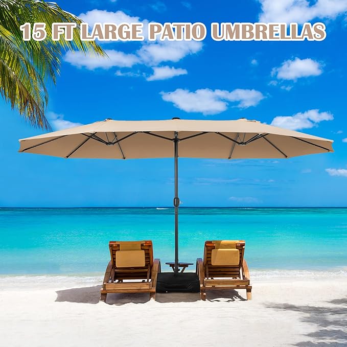 Sundale Outdoor 15ft Large Patio Umbrella with Base Included and Umbrella Cover, Outdoor Double-Sided Umbrella