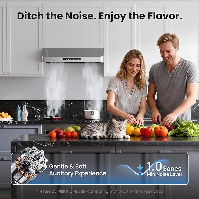 Range Hood 30 Inch Under Cabinet, Kitchen Hood with 980 CFM, 3-Speed Gesture Sensing & Touch Control Panel, Stainless Steel Vent 2 Pcs Baffle Filters with Handlebar