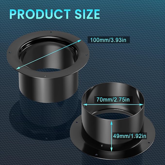 3 Inch Duct Connector, HG Power 2-Pack 75mm ABS Straight Pipe Flange for 3" Ducting Pipes Hoses Heating Cooling HVAC Ventilation Use, Black