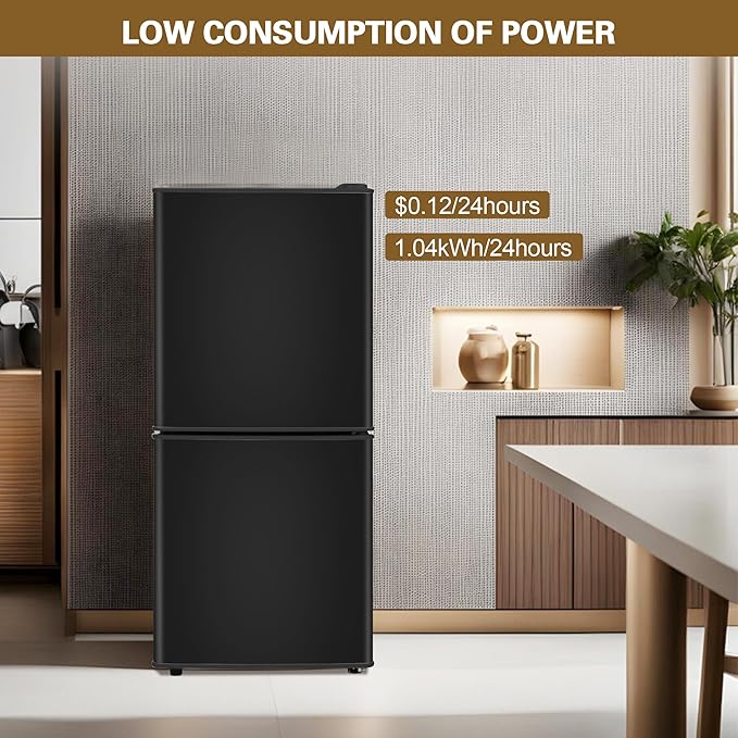 Small Refrigerator with Freezer for RV 4.2 Cu. Ft. Mini Fridge with Bottom Freezer, 7-Level Temperature Control Dorm Fridge for Kitchen, Office, Apartment, Black