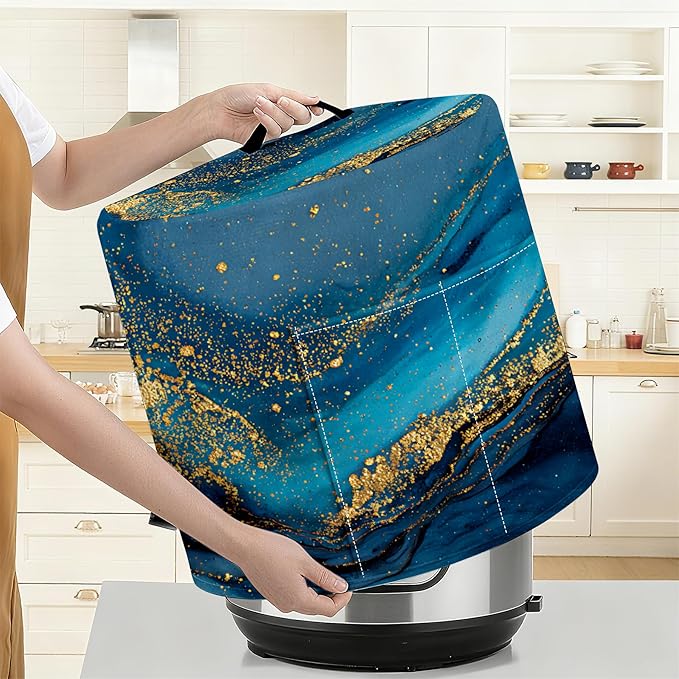 Kitchen Appliance Accessories Dust Cover for 3-6-8 Quart Instant Pot, Pressure Cooker, Air Fryer & Crock Pot,Decorative Appliance Cloth Cover with Top Handle & Storage Pockets (Deep Blue, 8 Quart)