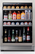 Ca'Lefort 24 Inch Beverage Refrigerator - 180 Can Beverage Fridge with 34°-54°F, Built in or Freestanding Beverage Cooler with Glass Door and 3 LED, Drink Fridge for Home/Kitchen(5.65 cu.ft)