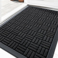 OLANLY Front Door Mat Outside Entrance 35x23, Absorbent, Heavy Duty Sturdy Natural Rubber Doormat Indoor Outdoor, Stain and Fade Resistant, Non-Slip Backing Low Profile Floor Mat for Entryway, Black