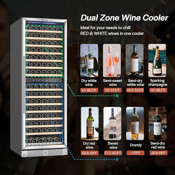 Empava 24 Inch Wine Fridge, 160 Bottle Large Capacity Wine Cooler Refrigerator, Wine Refrigerator Dual Zone with Professional Compressor - Quiet Operation, Built-in or Freestanding