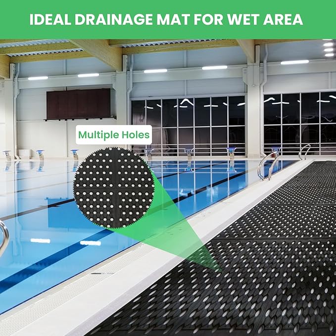 82.6"x35.4" Commercial Rubber Drainage Mat Anti-Fatigue Rubber Mat Roll Heavy Duty Kitchen Non-Slip Floor Matting with Holes for Restaurant Bathroom Bar Outdoor Garden Wet Area