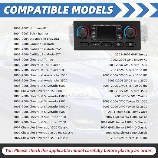 599-211XD A/C Heater Climate Control Module Panel Switch for 02-09 Chevy Silverado Suburban Tahoe Trailblazer Avalanche GMC Sierra Yukon Envoy Cadillac Escalade Rainier Hummer Bravada, OE# 10367041