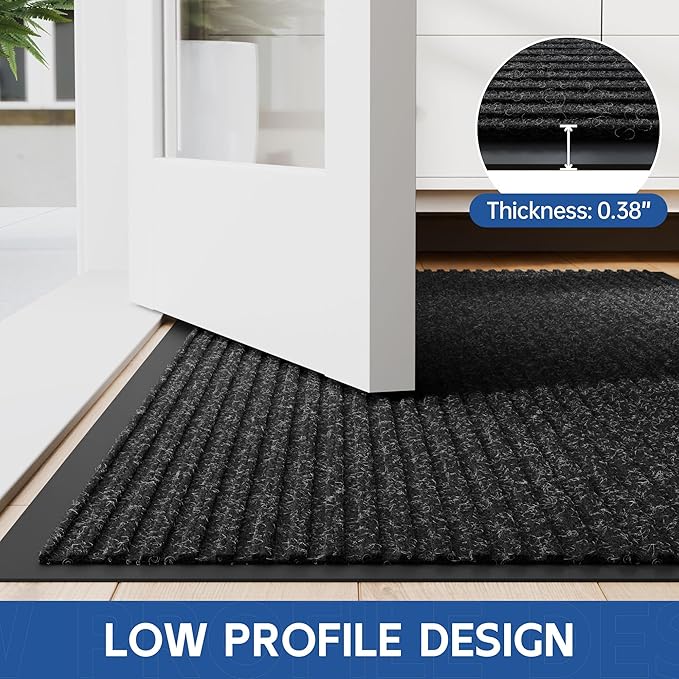 Front Door Mat, 6' x 2' Heavy Duty Indoor Outdoor Door Mat Entrance, Commercial Welcome Mats, Stain and Fade Resistant, Durable Rubber Backing, Low Profile Entry Mat for Patio, Black Stripe