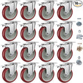5 Inch Heavy Duty Casters with Brake - Set of 16, 1400lbs Capacity, Double Ball Bearing Non-Marking Caster Wheels, Plate Mount for Furniture, Cart, Workbench, Tool Cabinet, Garage Storage (16 Pack)