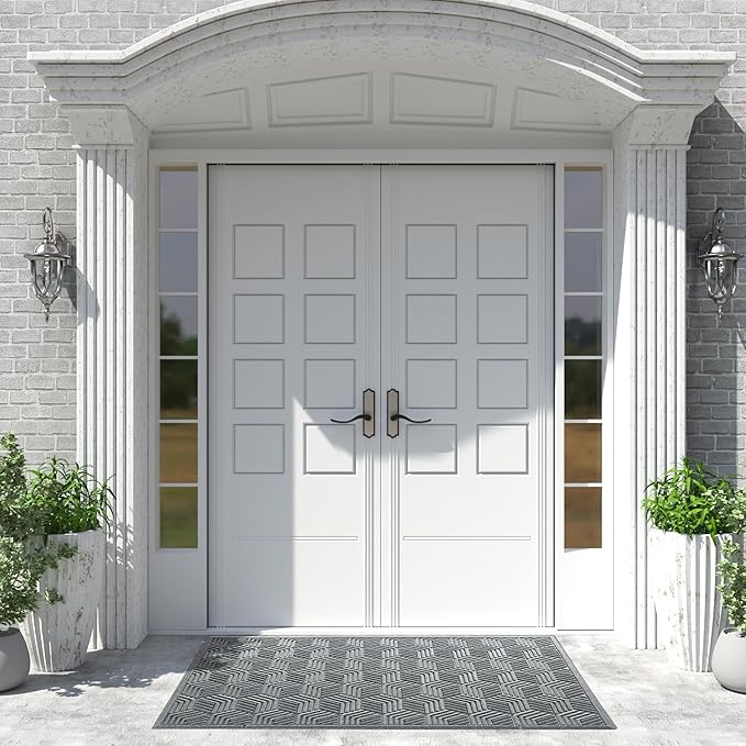 Yimobra Extra Large Door Mat 60x36, All-Season Waterproof Outdoor Mats for Front Door Entrance with Drainage Holes, Heavy Duty Non-Slip Doormat for Garage Patio Entryway Indoor, Black Gray