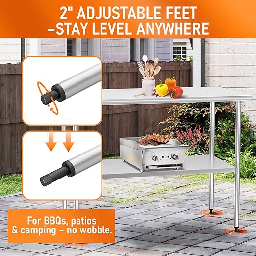Stainless Steel Table for Food Prep & Work 24 x 48 inches Utility Table with Adjustable Undershelf, Commercial Workstation in Kitchen, Garage, Outdoor BBQ