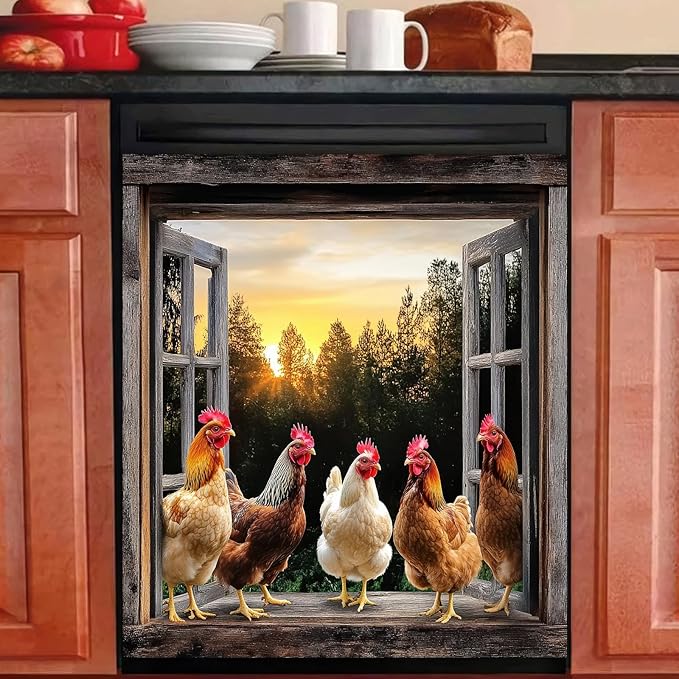 Farm Rooster Dishwasher Magnet Cover Washers Fridge Panel Sticker 23x26 Inch Rooster Refrigerator Decals Kitchen Decor Home Appliances Decor Stickers Magnetic Farm Chicken Dishwasher Cover