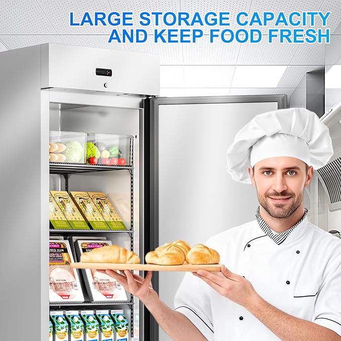 27" W Commercial Refrigerator, 21 Cu.ft Stainless Steel Reach-in Upright Refrigerator with Single Solid Door and 3 Adjustable Shelves for Restaurant, Commercial Kitchen, ETL Approved