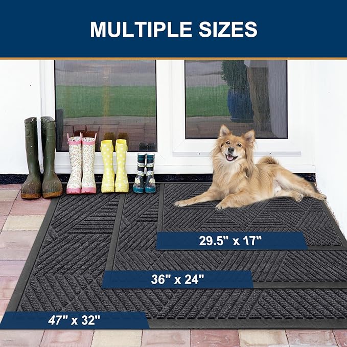 Smiry Front Door Mat Outside Entrance, Heavy Duty Sturdy Natural Rubber Doormat, Trap Dirt and Moisture, Easy Clean Low Profile Mats for Indoor Outdoor Entry, Irregular Triangle (29.5x17, Medium Grey)