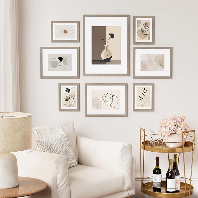 Vittanly 8x10 Picture Frame Set of 2, Solid Wood Frame for Wall or Tabletop, Display Photo 5x7 with Mat or 8x10 without Mat, Light Brown