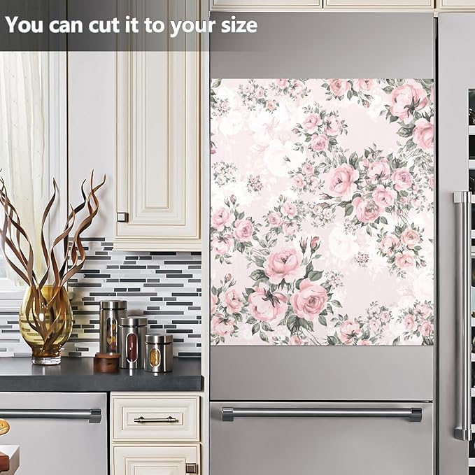 Floral Pink Roses Bouquets Dishwasher Magnet Cover Sticker Magnetic Refrigerator Panel Front Door Fridge Microwave Decal Decorative Vinyl
