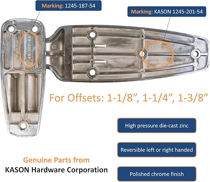 Kason 1245-187-54 Reversible Cam-Rise Hinge Chrome Finish for Freezer/Cooler/Refrigerator, 1245-201-54 (1-1/4" Offset)