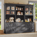 71" Tall Farmhouse Kitchen Pantry, Large Storage Cabinet with Glass Doors and Drawers, Freestanding Coffee Bar Hutch with Microwave Stand, Adjustable Shelves for Kitchen, Living Room, Black 3 Pcs