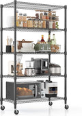 Homdox Heavy Duty Storage Shelves, 5 Tier Wire Shelving Unit with Wheels, Commercial Adjustable Metal Shelves for Storage, Garage Rack Pantry Shelves Kitchen Shelving, 18"x36"x82", Black