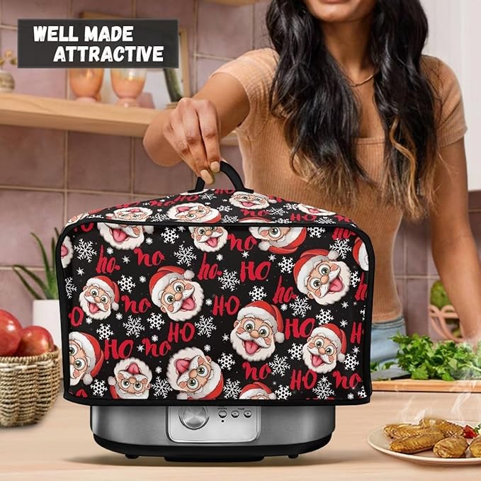 Santa Claus 6-8 Qt Slow Cooker Dust Cover Dragonfly Slow Cooker Cover Holder Kitchen Appliance Covers with Handle and Pocket for Spoon Fork Knife
