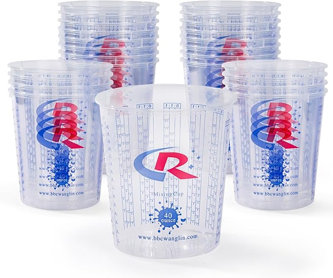 Paint Mixing Cup 40 Ounce, Accurate Measurements in Ratios and OZ. and ML, 36PCS Plastic Graduated Measuring Cups with 12PCS Lids for Paint, Resin, Epoxy, Acrylic, Pigments, Art