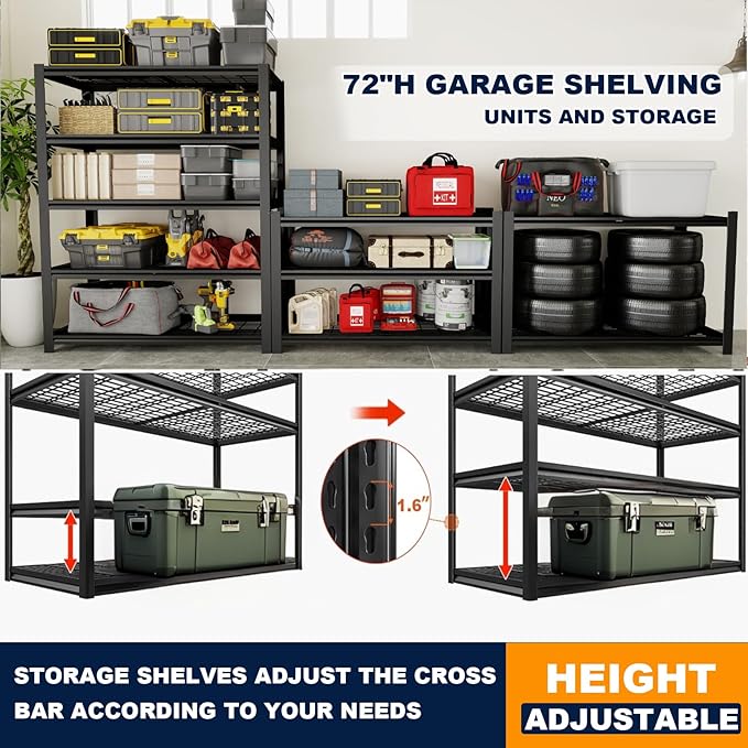 Garage Shelving Unit,Black Storage Shelf,5 Tier Storage Racks Shelving, Shelves Units Free Standing, Heavy Duty Metal Adjustable Shelves (1, 19.6" D x 39.37" W x 59.84" H(Wire Mesh))