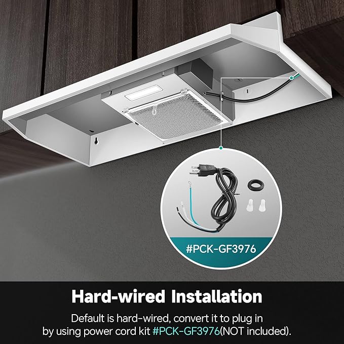 SNDOAS Range Hood 36 inch Under Cabinet,White Spray Painting Stainless Vent Hood with 2 speeds and 230 CFM,Ductless Range Hood with Rocker Buttons,Aluminum Mesh Filter,Kitchen Hood without Plug