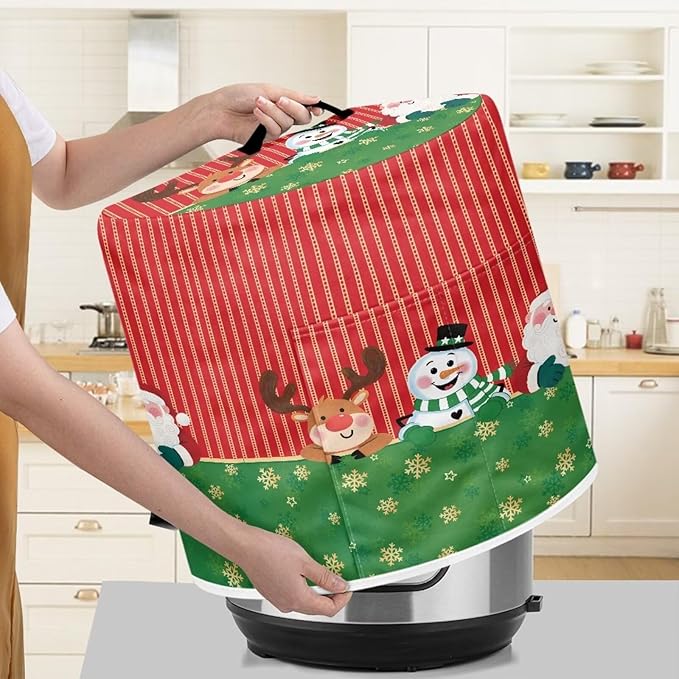 Christmas Decorative Kitchen Appliance Protector Dust Cover Universal Size 8 Quart Pressure Cooker/Air Fryer/Rice Cooker Dust Cover with Top Handle and Pocket