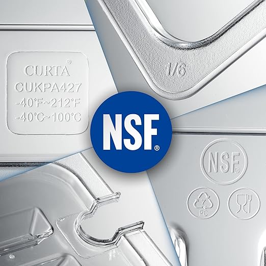CURTA 6 Pack Food Pan Lids, 1/4 Size NSF Polycarbonate Cover with Handle, Plastic Clear