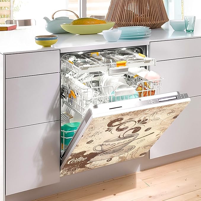 Coffee Cup Retro Dishwasher Magnet Cover Sticker Magnetic Refrigerator Panel Front Door Fridge Microwave Decal Decorative