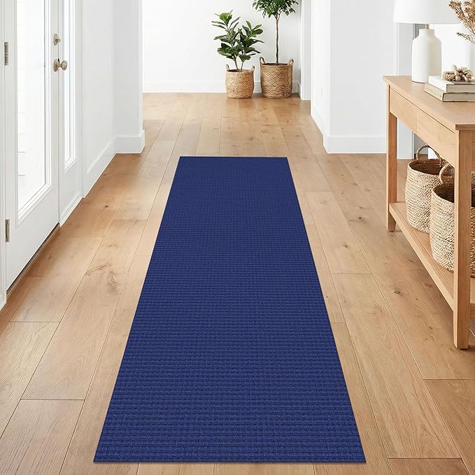 IOHOUZE Washable Runner Rug 2x7 Non Slip Runners for Hallways Entryway Runner Indoor, Kitchen Rugs Woven Cotton Floor Carpet for Kitchen Hall Entrance Bedroom, Royal Blue/Navy