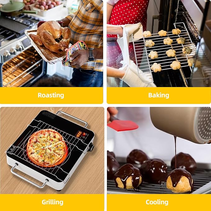 GlHETKUT Cooling Rack,Grill Rack, Heavy Duty Stainless Steel Wire Rack for Baking,Griling,Roasting,Oven andDishwasher Safe,Compatible with Electric Cooktop,Grill,BBO