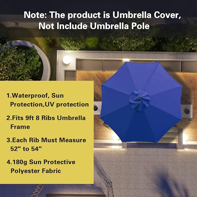 Sunnyglade 9ft Patio Umbrella Replacement Canopy Market Umbrella Top Outdoor Umbrella Canopy with 8 Ribs