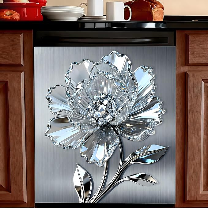 Dishwasher Magnet Cover, Dishwasher Magnetic Decoration, Flower-Themed Sticker, Dishwasher Refrigerator Protection Magnetic Decoration, Kitchen Art Decoration 23x25.5 inches