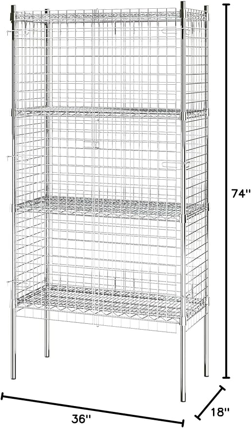 Commercial Grade NSF Listed Metal Wire Mesh Storage Chrome Security Cage Kit, 18" x 36" x 74", Perfect for Warehouse, Grocery Store, Restaurant, Dishroom