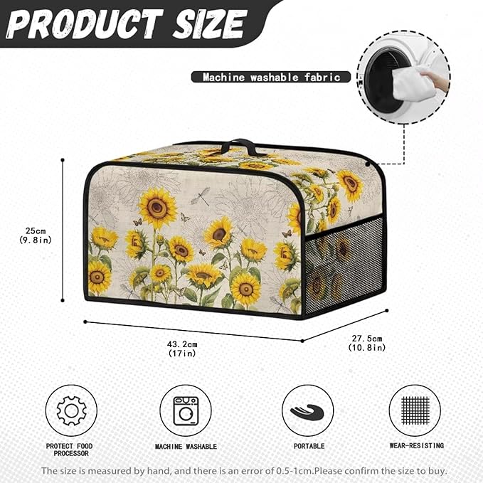 Sunflower Slow Cooker Dust Cover - Dragonfly Crock Pot Cover for 6-8 Qt Slow Cookers