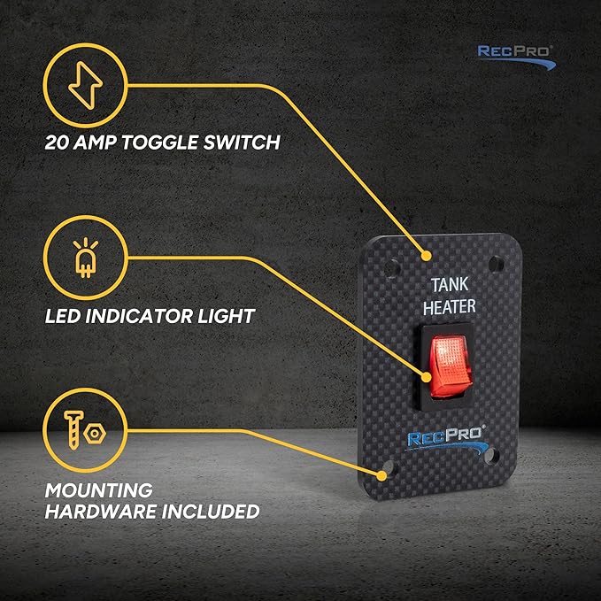 RecPro RV Toggle Switch | RV Tank System Control Panel Switch | Gang Kit System | Tank Heating Pad Toggle Switch | RV Tank Heater Panel (2 Toggles)