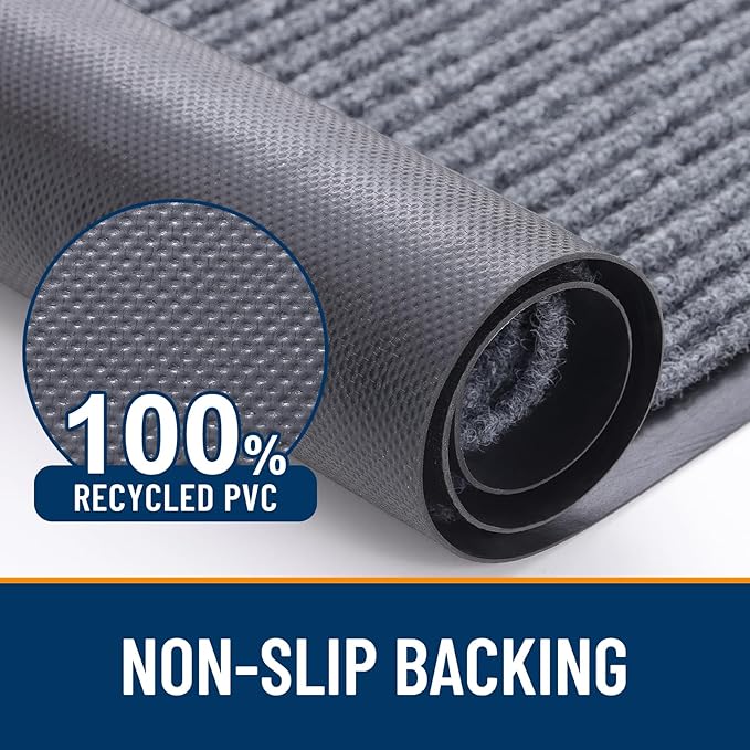 OLANLY Front Door Mat Indoor Outdoor Entrance, Waterproof Heavy Duty Doormat, Fade Resistant, Low Profile, Easy Clean Patio Porch Welcome Floor Mats for Entry, 47x34, Light Gray