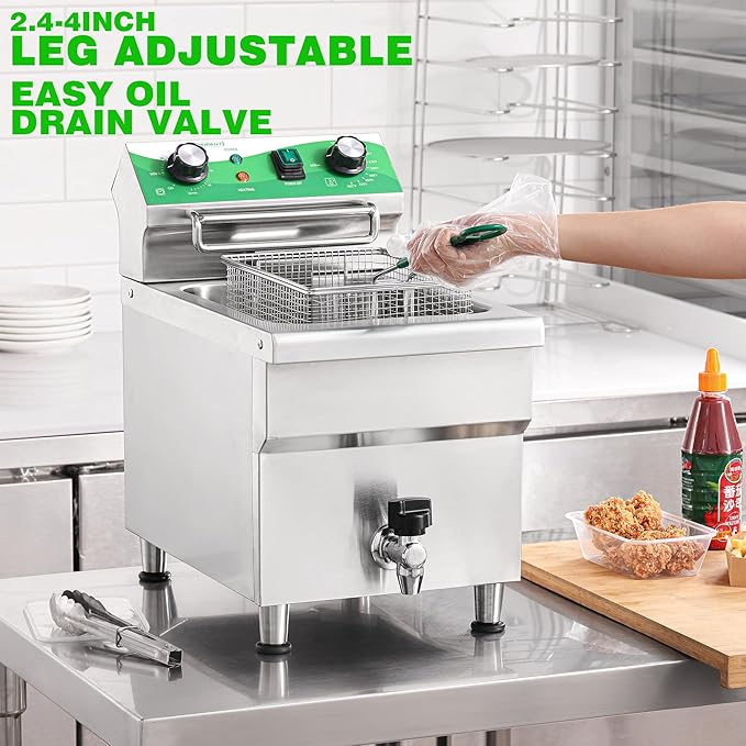 12.7 QT Commercial Fryer Electric Deep Fryer with Basket and Lid,Commercial Deep Fryer with Oil Filtration and Timer, Stainless Steel DEEP FRYER Countertop Fryer for Home Restaurant 110V/1750W