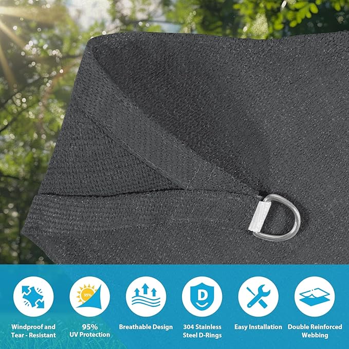 Amagenix Sun Shade Sail 16'X16' Curved Edge Outdoor Shade Canopy Dark Grey Breathable 95% UV Block Shade Cloth for Patio Garden Backyard (We Make Custom Size)