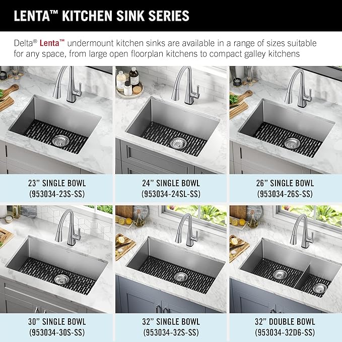 DELTA FAUCET Delta Lenta 24-inch Undermount 16 Gauge Stainless Steel Single Bowl Laundry Utility Kitchen Sink with Accessories, 953034-24SL-SS, Satin