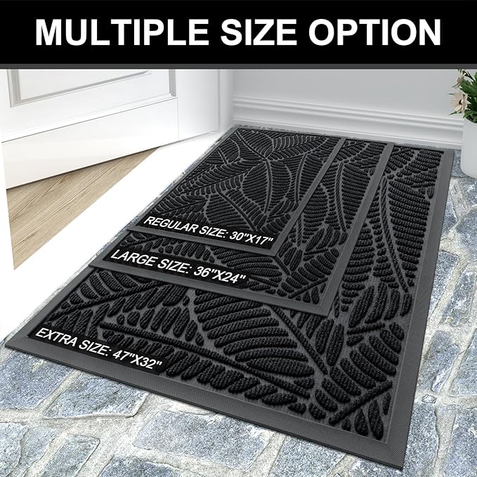 Colorxy Waterproof Doormat, Sturdy Natural Rubber Front Indoor Mat, Non Slip Low Profile Indoor Outdoor Door Mats, Stain and Fade Resistant Floor Mat, Easy Clean Patio Entrance Mat, 36''x24'', Black