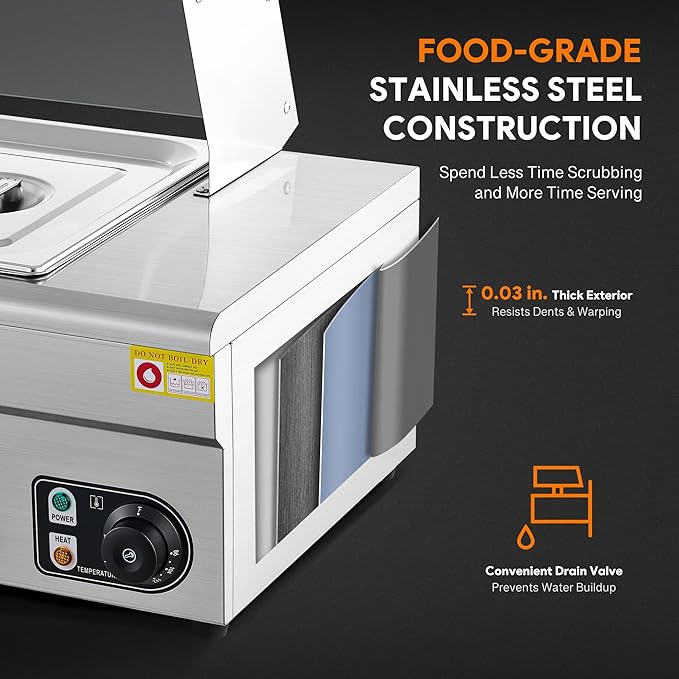WILPREP 4-Pan Commercial Food Warmer with Sneeze Guard, Four 1/2 Pans, 1500W Countertop Electric Warmer, 86-185°F Adjustable Temp Control, Stainless Steel Buffet Bain Marie