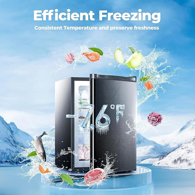 3.0 Cu.ft Small Freezer, Mini Upright Freezer with Adjustable Thermostat, Removable Shelves, Reversible Single Door, for Bedroom/Home/Dorms/Apartment, Sanded Black