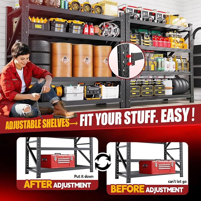 7000LBS Storage Shelves Heavy Duty, Metal Storage Shelves 4 Tier Units Adjustable Utility Rack Shelf, Heavy Duty Garage Racks Shelving for Basement, Industrial, Garage Shelving 71" W x 24" D x 70" H