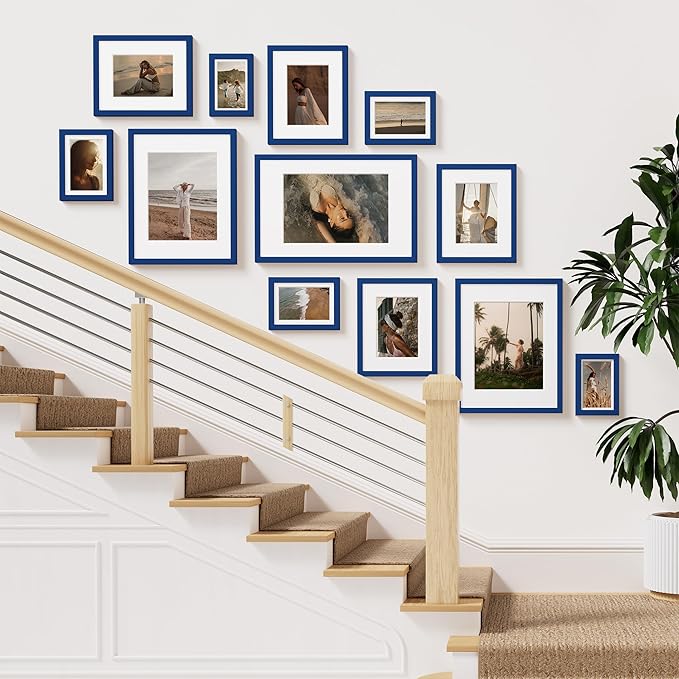 Vittanly 11x14 Picture Frame Set of 2, Solid Wood Frame for Wall Art Photo and Prints, Display Photo 8x10 with Mat or 11x14 without Mat, Royal Blue
